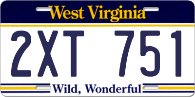 WV license plate 2XT751