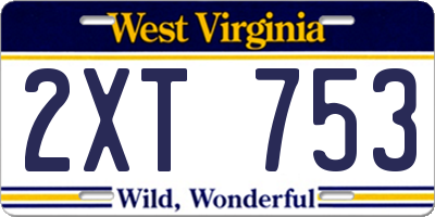 WV license plate 2XT753