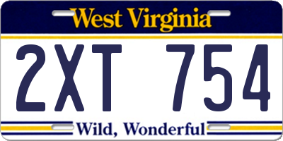 WV license plate 2XT754