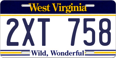 WV license plate 2XT758