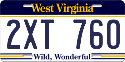 WV license plate 2XT760