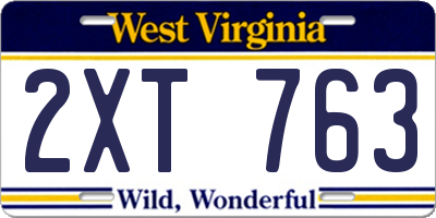 WV license plate 2XT763