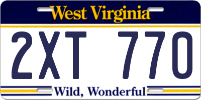 WV license plate 2XT770