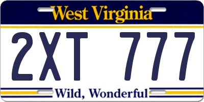 WV license plate 2XT777