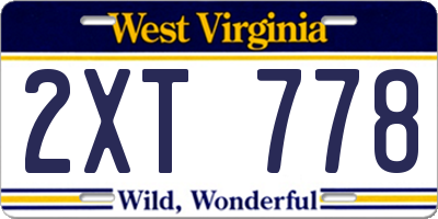 WV license plate 2XT778