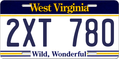 WV license plate 2XT780