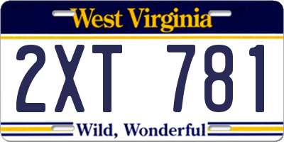 WV license plate 2XT781