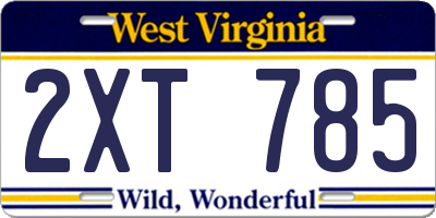WV license plate 2XT785