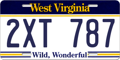 WV license plate 2XT787