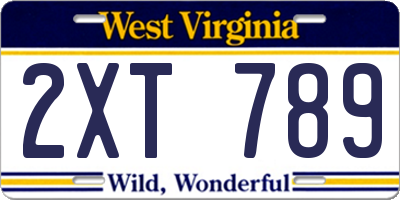 WV license plate 2XT789