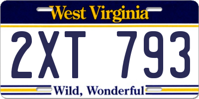 WV license plate 2XT793