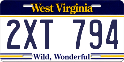 WV license plate 2XT794