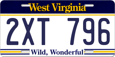 WV license plate 2XT796