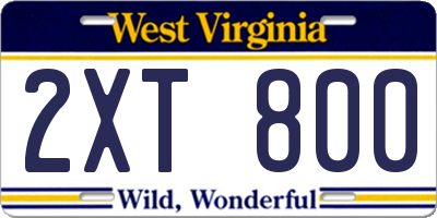 WV license plate 2XT800
