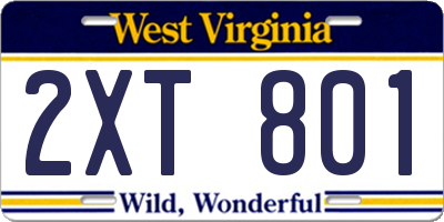 WV license plate 2XT801