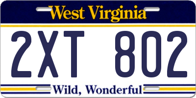 WV license plate 2XT802