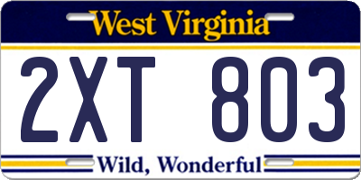 WV license plate 2XT803