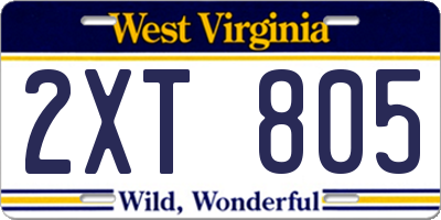WV license plate 2XT805