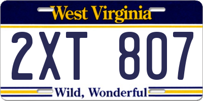 WV license plate 2XT807