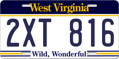 WV license plate 2XT816