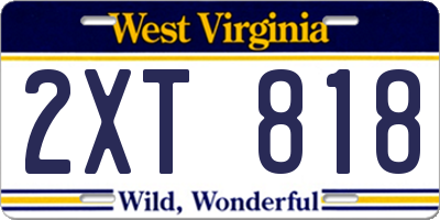 WV license plate 2XT818