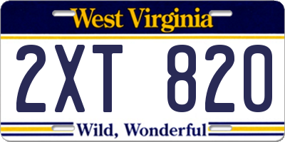 WV license plate 2XT820