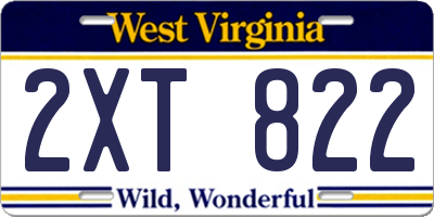 WV license plate 2XT822