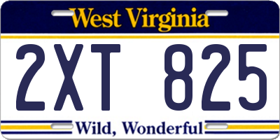 WV license plate 2XT825