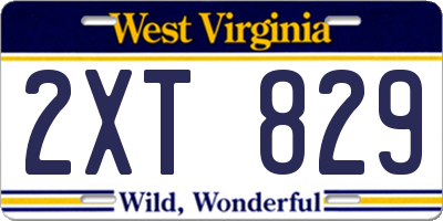 WV license plate 2XT829