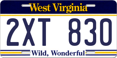 WV license plate 2XT830