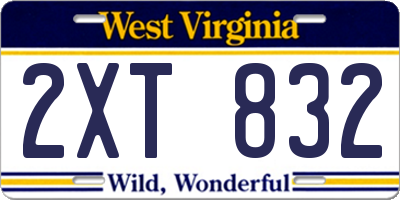 WV license plate 2XT832