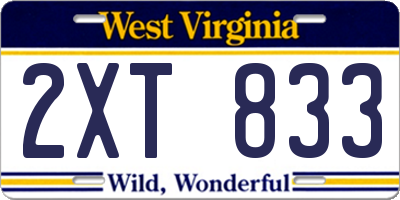WV license plate 2XT833