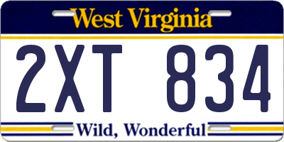 WV license plate 2XT834