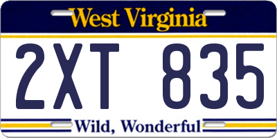 WV license plate 2XT835