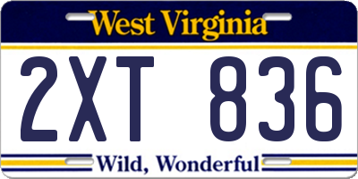WV license plate 2XT836