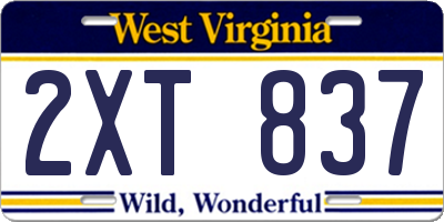 WV license plate 2XT837
