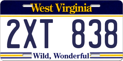 WV license plate 2XT838