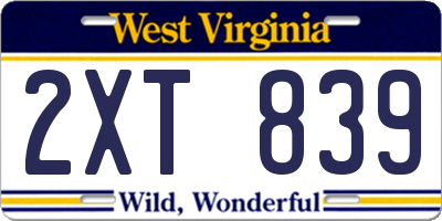 WV license plate 2XT839