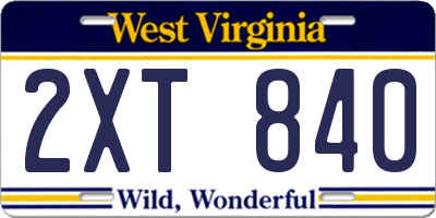 WV license plate 2XT840