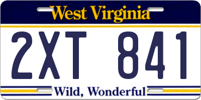 WV license plate 2XT841