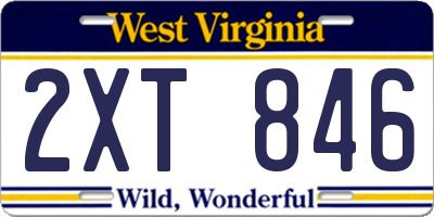 WV license plate 2XT846