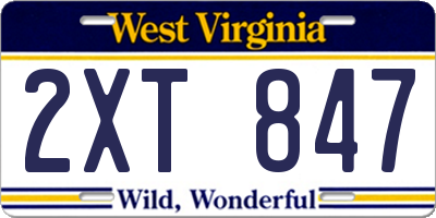 WV license plate 2XT847