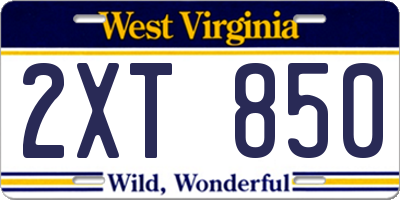 WV license plate 2XT850