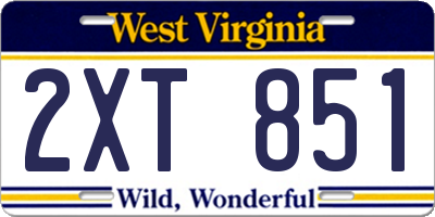 WV license plate 2XT851
