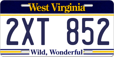 WV license plate 2XT852