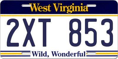 WV license plate 2XT853