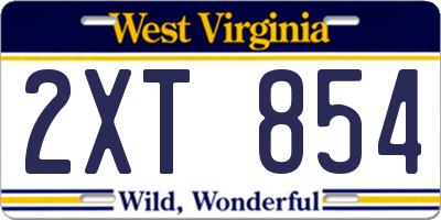 WV license plate 2XT854