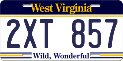 WV license plate 2XT857
