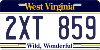 WV license plate 2XT859