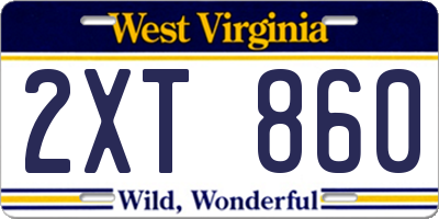 WV license plate 2XT860